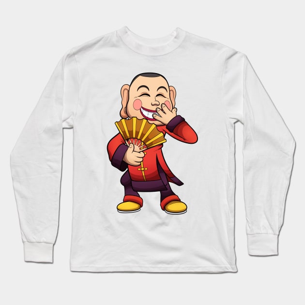 Man With Chinese Smiling Mask Long Sleeve T-Shirt by TheMaskedTooner